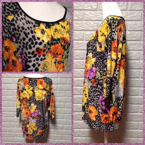 Orange And Yellow Leopard Floral Top - Picture 2 of 2